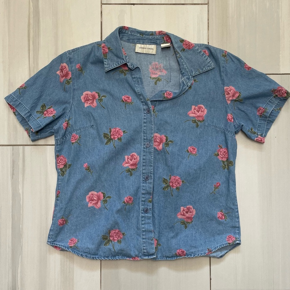Vintage Lemon Grass Denim floral button shirt